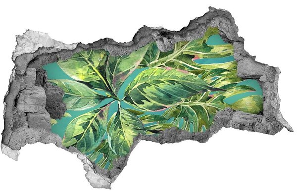 Fototapet 3D gaură în perete frunze tropicale