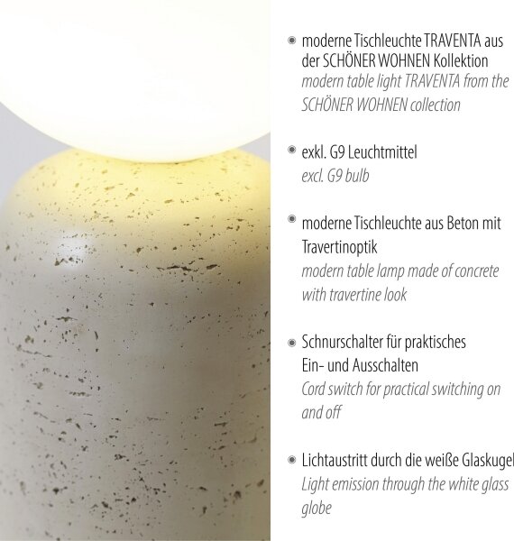 Schöner Wohnen 12543-42 - Lampă de masă TRAVENTA, 1x G9/10W/230V, beton