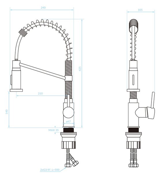 Kuchinox Loco, baterie chiuvetă înaltă cu pipă flexibilă, cromată, LAV-BQC_06SD
