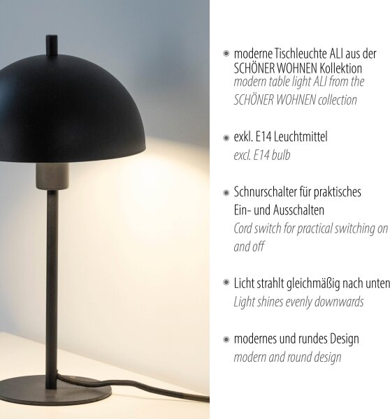Schöner Wohnen 11726-18 - Lampă de masă ALI, 1xE14/15W/230V, neagră