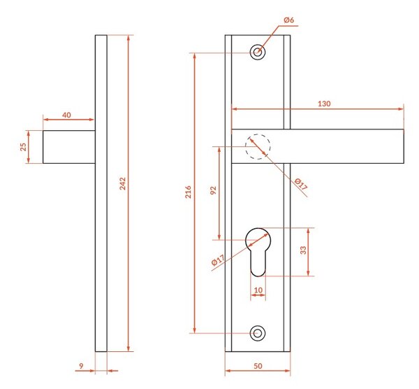 Mâner exterior Kuchinox Floko, pe montaj lung pentru cilindru, negru, LAV-KZF_918A