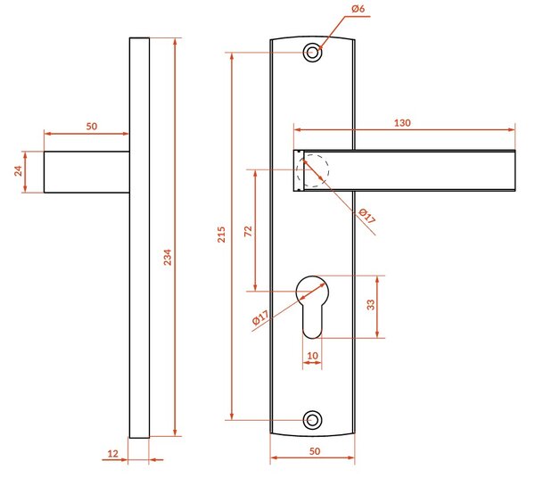Mâner exterior Kuchinox Auris, pe montaj lung pentru cilindru, crom satinat, LAV-KZA_112A