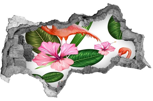 Autocolant 3D gaura cu priveliște Flamingos și plante