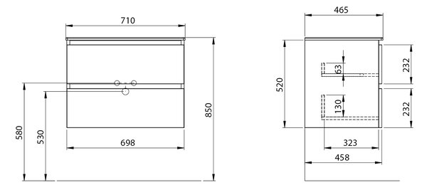 Sapho Sapho, dulap lavoar EZARA 69,8x52x46cm, alb lucios, EZ701-3030