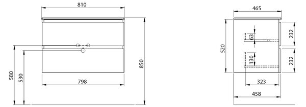 Sapho Sapho, dulap lavoar EZARA 79,8x52x46cm, alb lucios, EZ801-3030