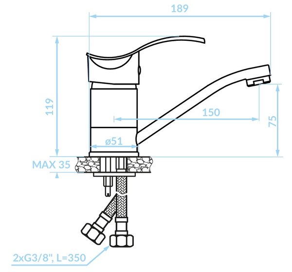 Kuchinox Argo, baterie lavoar cu piedestal și braț rotativ, cromat, LAV-BKA_026D