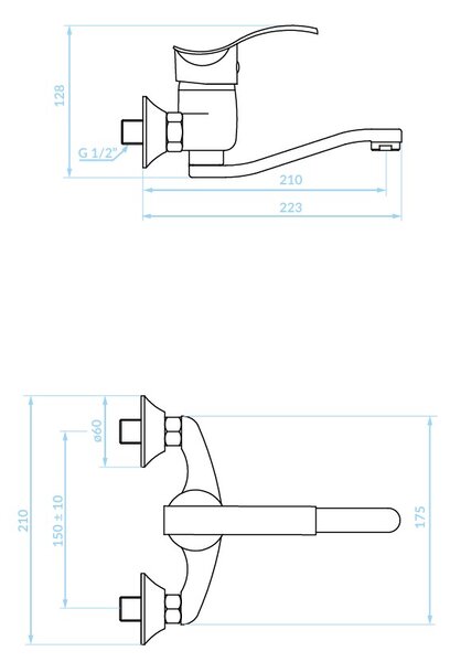 Kuchinox Argo, baterie lavoar montată pe perete L-210, cromată, LAV-BKA_050D