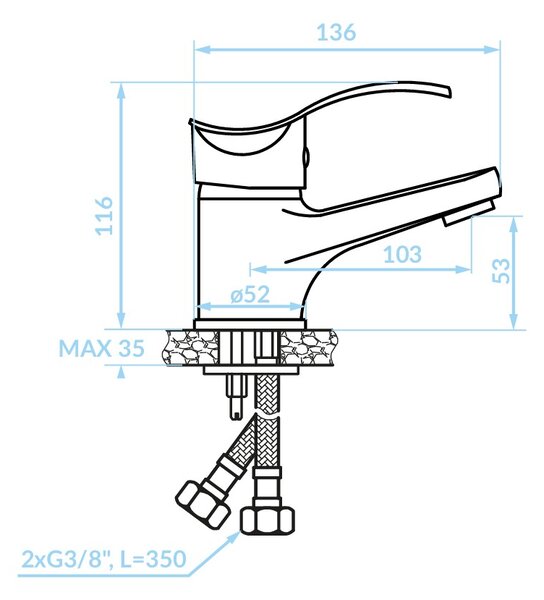 Kuchinox Argo, baterie lavoar cu dop de scurgere, cromat, LAV-BKA_022D