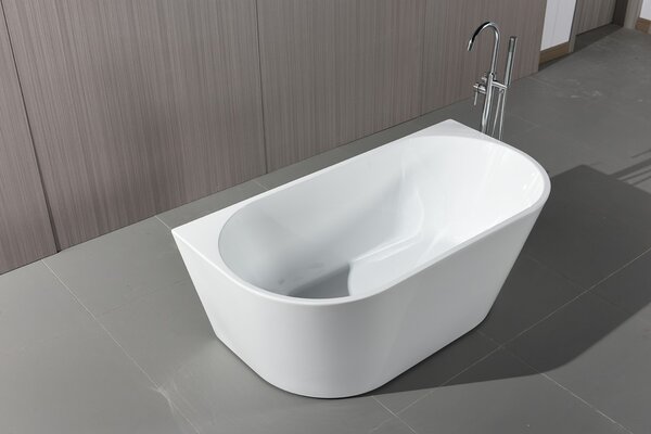Erga Norah, cadă de baie independentă lipită de perete 140x72 cm + dop de scurgere, alb lucios, ERG-NORAH-140072-WH-WH