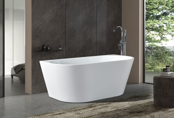 Erga Norah, cadă de baie independentă lipită de perete 140x72 cm + dop de scurgere, alb lucios, ERG-NORAH-140072-WH-WH