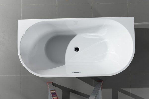 Erga Norah, cadă de baie independentă lipită de perete 140x72 cm + dop de scurgere, alb lucios, ERG-NORAH-140072-WH-WH