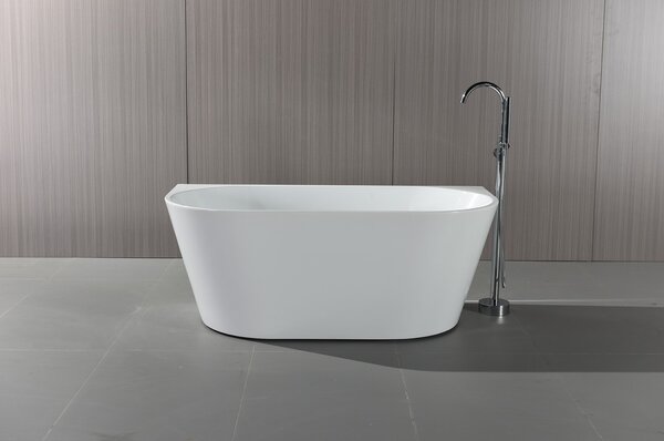 Erga Norah, cadă de baie independentă lipită de perete 140x72 cm + dop de scurgere, alb lucios, ERG-NORAH-140072-WH-WH