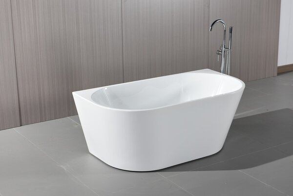 Erga Norah, cadă de baie independentă lipită de perete 140x72 cm + dop de scurgere, alb lucios, ERG-NORAH-140072-WH-WH