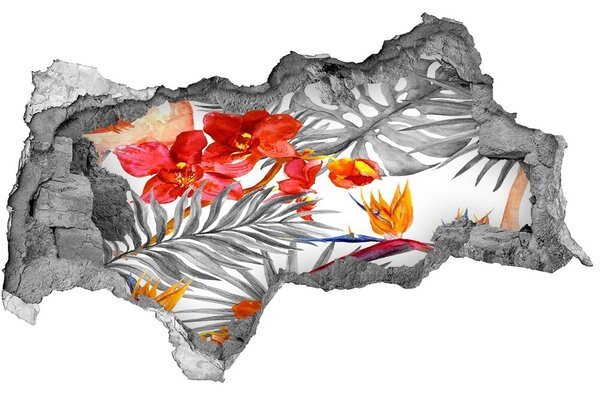 Autocolant 3D gaura cu priveliște Flamingos și flori