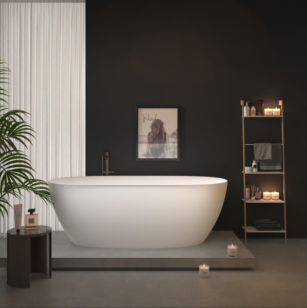 Erga Vienna, cadă de baie independentă 150x75 cm + dop de scurgere, alb lucios, ERG-VIENNA-150075-WH-WH