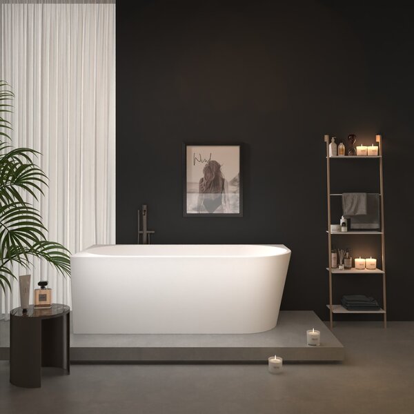 Erga Zara, cadă de baie independentă de colț 140x72 cm + dop de scurgere, stânga, alb lucios, ERG-ZARA-140072L-WH-WH