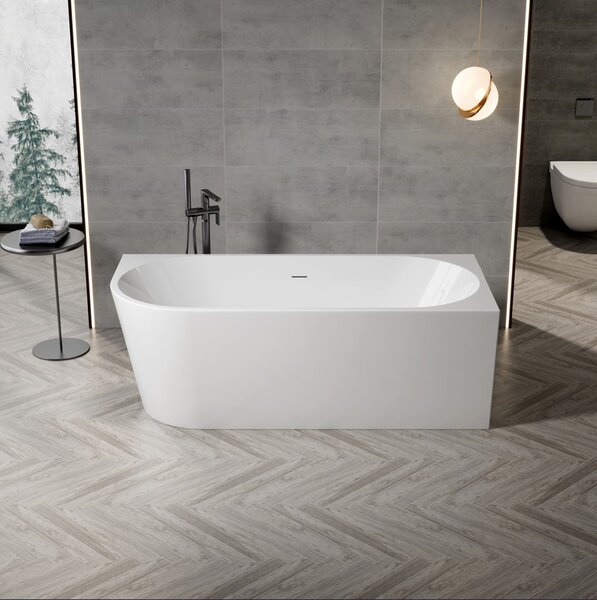 Erga Zara, cadă de baie independentă de colț 140x72 cm + dop de scurgere, dreapta, alb lucios, ERG-ZARA-140072R-WH-WH
