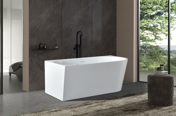 Erga Zara, cadă de baie independentă de colț 140x72 cm + dop de scurgere, stânga, alb lucios, ERG-ZARA-140072L-WH-WH