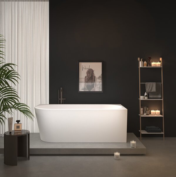 Erga Zara, cadă de baie independentă de colț 140x72 cm + dop de scurgere, dreapta, alb lucios, ERG-ZARA-140072R-WH-WH