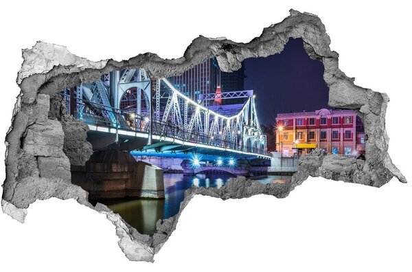 Fototapet un zid spart cu priveliște Podul iluminat noaptea