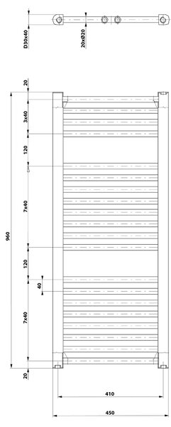 Aqualine Aqualine, radiator DIRECT cu racord lateral 450x960 mm, negru mat, ILR94B
