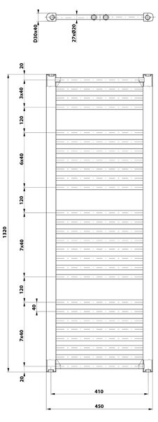 Aqualine Aqualine, radiator DIRECT cu racord lateral 450x1320 mm, negru mat, ILR34B