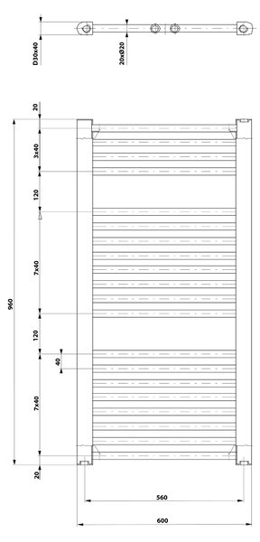 Aqualine Aqualine, radiator DIRECT cu racord lateral 600x960 mm, negru mat, ILR96B