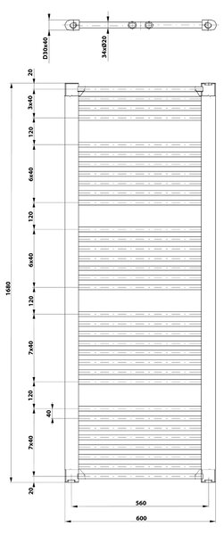Aqualine Aqualine, radiator DIRECT cu racord lateral 600x1680 mm, negru mat, ILR66B