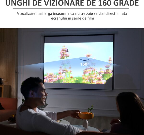 HOMCOM Ecran Proiecție Motorizat 120 Inch pentru Home Cinema, Sistem de Rulare Ușor, Calitate Superioară, Alb | Aosom Romania