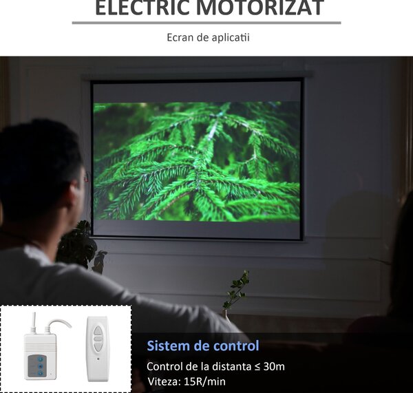 HOMCOM Ecran Proiecție Motorizat 120 Inch pentru Home Cinema, Sistem de Rulare Ușor, Calitate Superioară, Alb | Aosom Romania