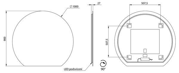 Sapho Sapho, oglindă cu iluminare din spate cu LED DARA CUT 20W, ø 100x90cm, folie încălzitoare, 34900CI