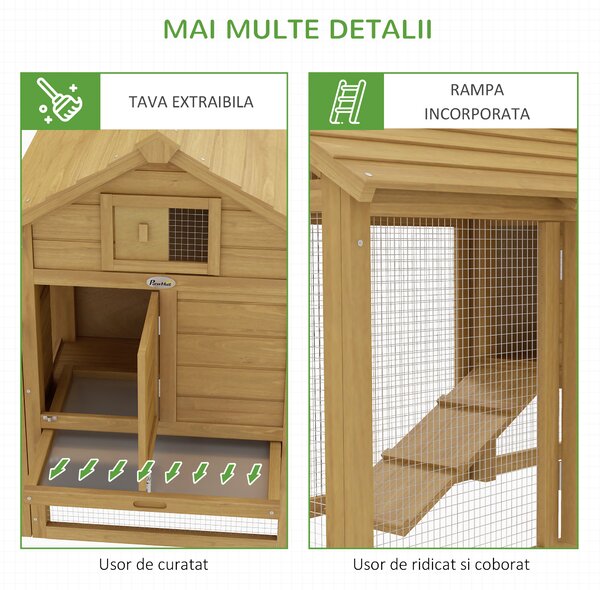 PawHut Coteț Prefabricat din Lemn pentru 2 Găini cu Gard pentru Grădină 150.5 x 54 x 87cm | Aosom Romania