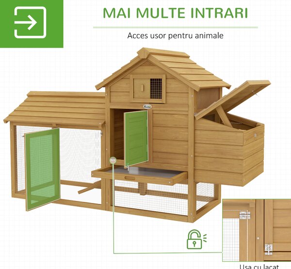 PawHut Coteț Prefabricat din Lemn pentru 2 Găini cu Gard pentru Grădină 150.5 x 54 x 87cm | Aosom Romania