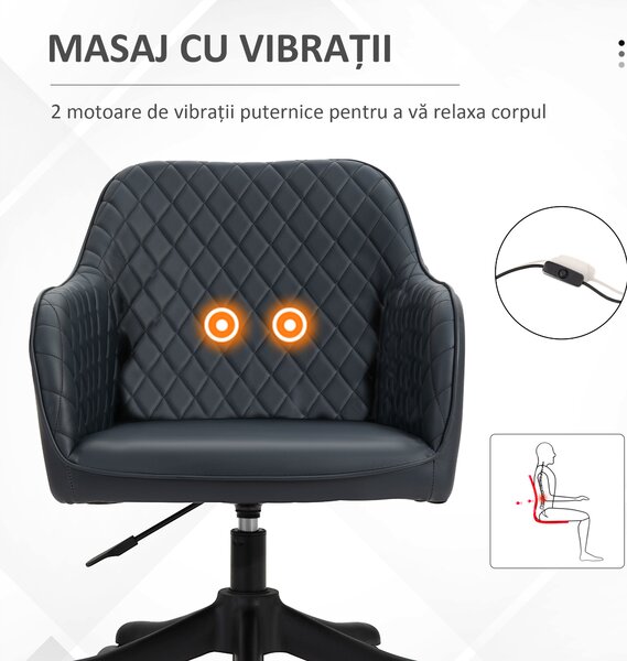 Vinsetto Scaun de Birou cu 2 Puncte de Vibrații, Pernă, Brațe și Înălțime Reglabilă, 57x70x78-86 cm, Negru | Aosom Romania