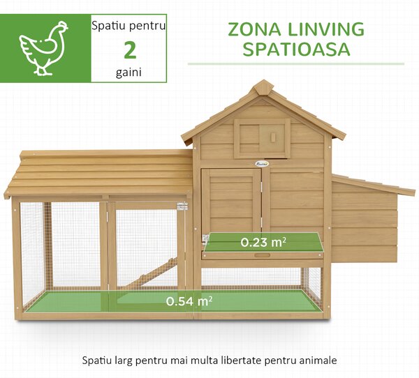 PawHut Coteț Prefabricat din Lemn pentru 2 Găini cu Gard pentru Grădină 150.5 x 54 x 87cm | Aosom Romania