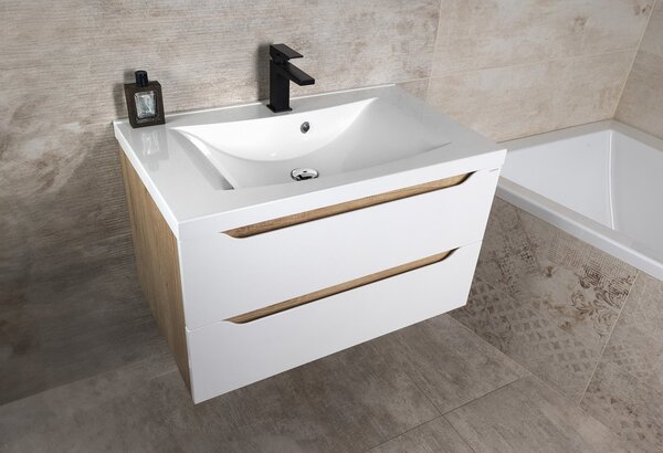 Sapho Sapho, Dulap lavoar WAVE 79.7x45x47.8cm, alb/stejar cuneo, WA080-3025