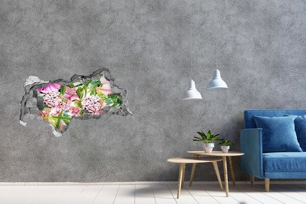Autocolant de perete gaură 3D Un paradis al florilor în spatele zidurilor