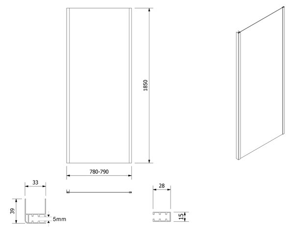 Aqualine Aqualine, paravan de duș dreptunghiular AMADEO 1100x800mm versiune L/P, sticlă cărămidă, BTS110BTP80