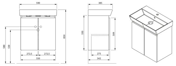 Aqualine Aqualine, Dulap lavoar PANEDA 55x55x34.2cm, alb, PN255