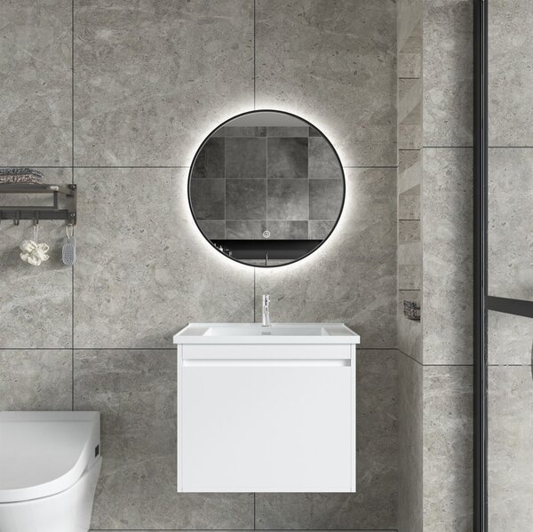 Erga Emma, ​​oglindă rotundă LED 50cm, ramă metalică neagră, 1150 lm, 6500K, iluminare din spate, ERG-V01-201-5050-BK