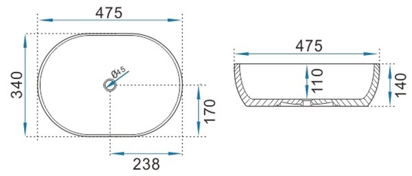 Erga Della, lavoar de blat 475x340x140 mm, alb lucios, ERG-V03-DELLA48-WH