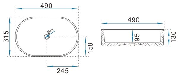 Erga Halle, lavoar de blat 490x315x130 mm, alb lucios, ERG-V03-HALLE49-WH