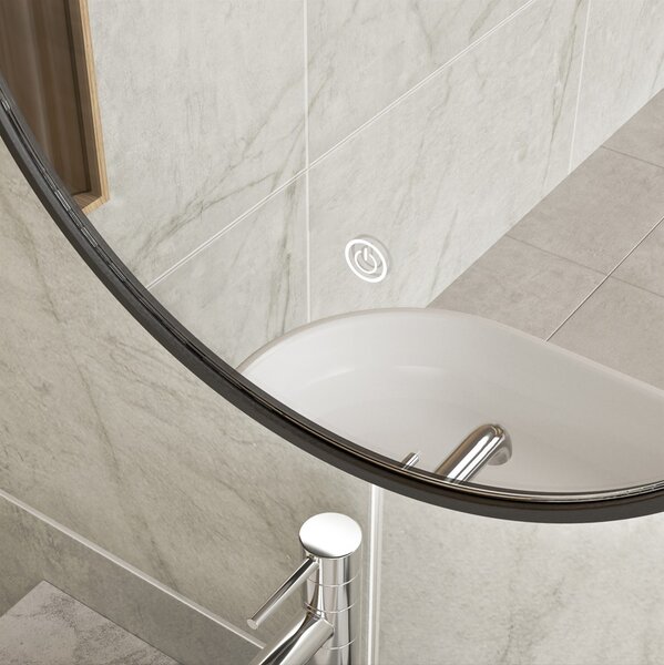 Erga Emma, ​​oglindă rotundă LED 50cm, ramă metalică neagră, 1150 lm, 6500K, iluminare din spate, ERG-V01-201-5050-BK