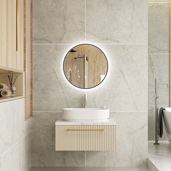 Erga Emma, ​​oglindă rotundă LED 50cm, ramă metalică neagră, 1150 lm, 6500K, iluminare din spate, ERG-V01-201-5050-BK