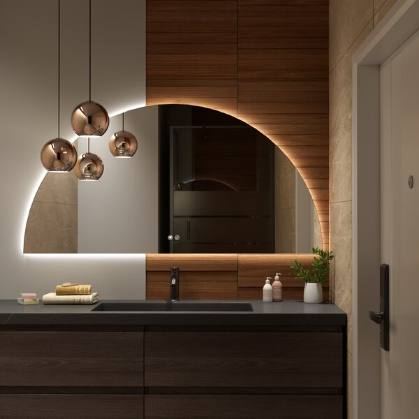 Erga Kori, oglinda LED semicirculara 70x140cm, 2875 lm, 3 culori deschise, ERG-V01-KORI-7014-CL