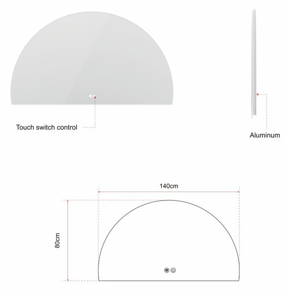 Erga Kori, oglinda LED semicirculara 80x140cm, 3105 lm, 3 culori deschise, ERG-V01-KORI-8014-CL