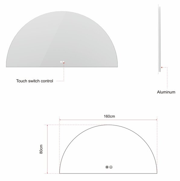 Erga Kori, oglindă LED semicirculară 80x160cm, 3220 lm, 3 culori de lumină, ERG-V01-KORI-8016-CL
