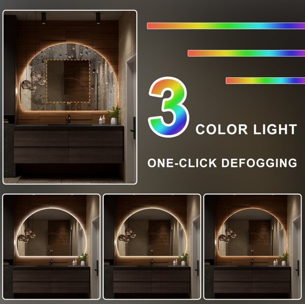 Erga Kori, oglinda LED semicirculara 70x140cm, 2875 lm, 3 culori deschise, ERG-V01-KORI-7014-CL
