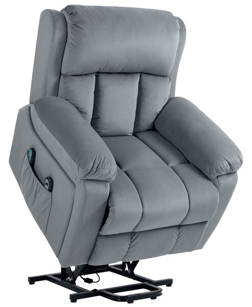 HOMCOM Scaun Electric cu Masaj prin Vibrații și Căldură, Scaun din Piele pentru Vârstnici cu Telecomandă și Buzunar Lateral, 90x95x103 cm, Gri