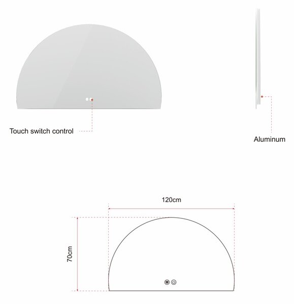 Erga Kori, oglinda LED semicirculara 70x120cm, 2760 lm, 3 culori deschise, ERG-V01-KORI-7012-CL